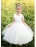 Beaded Shoulders Satin Tulle Classic Flower Girl Dress